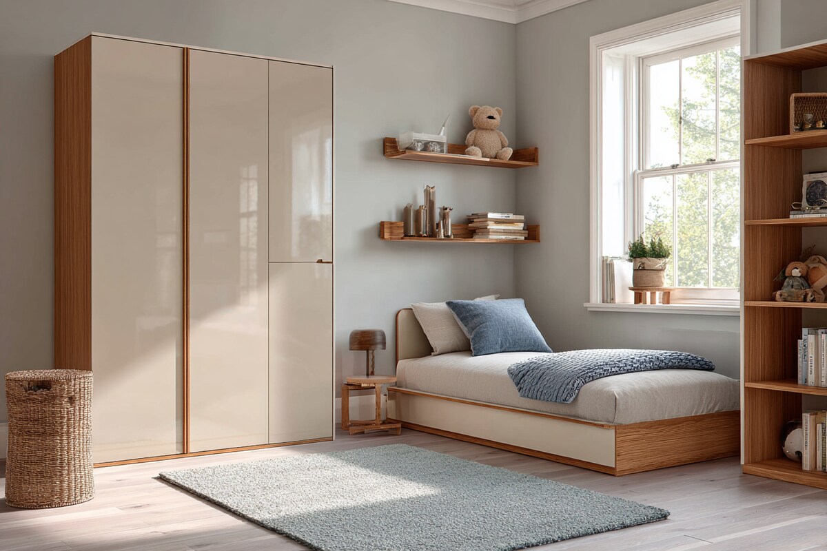 Contemporary Boys Room Design With Glossy Beige Wardrobe Contemporary Boys Room Design With Glossy Beige Wardrobe